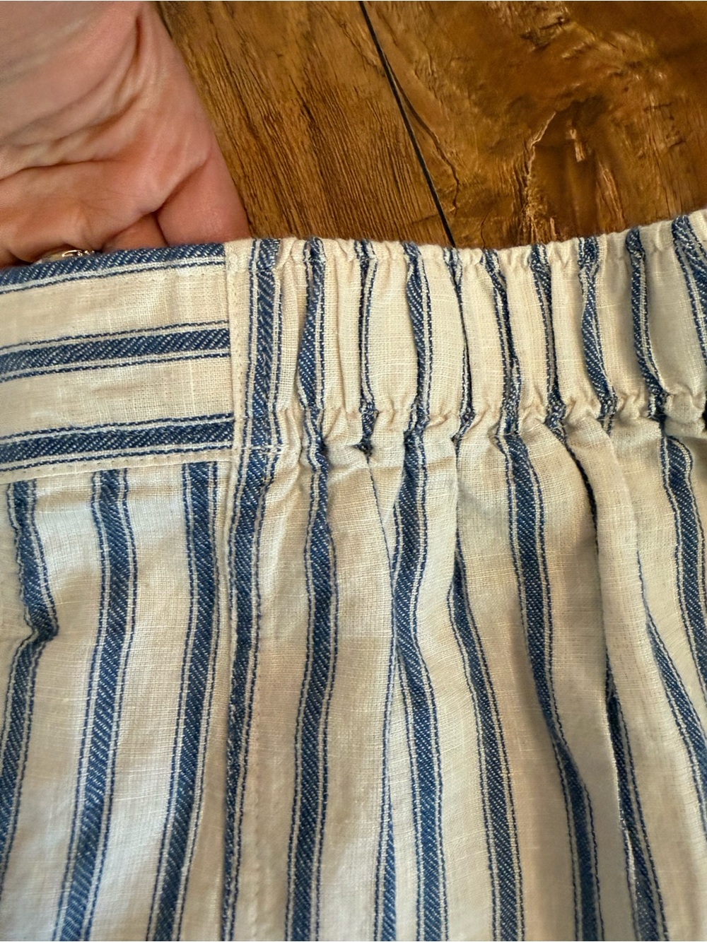 Tahari Blue White Striped Linen Wide Leg Pull On Pants Pockets Size Large - Picture 6 of 8